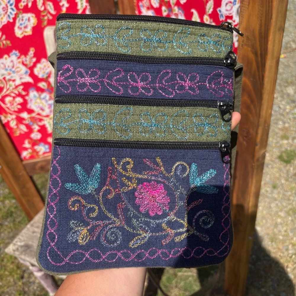 Small Sparkly Embroidered Floral Forest Fairy Boho Crossbody Bag